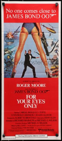 9c650 FOR YOUR EYES ONLY Aust daybill 1981 Roger Moore as James Bond, art by Brian Bysouth!