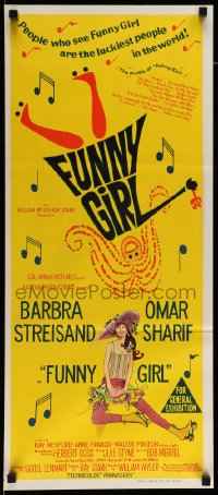 9c656 FUNNY GIRL Aust daybill 1969 hand litho of Barbra Streisand, directed by William Wyler!