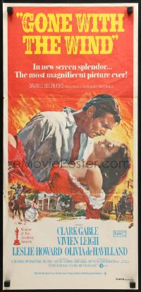 9c676 GONE WITH THE WIND Aust daybill R1970s Clark Gable, Vivien Leigh, all-time classic!