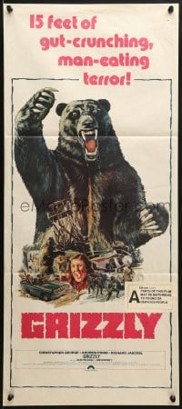 9c686 GRIZZLY Aust daybill 1976 great Neal Adams art of grizzly bear attacking sexy camper, horror!