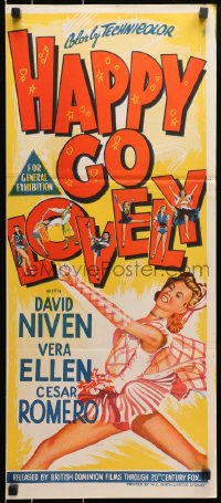 9c695 HAPPY GO LOVELY Aust daybill 1952 art of David Niven, Vera-Ellen & Cesar Romero, rhythm & romance!