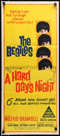 9c697 HARD DAY'S NIGHT Aust daybill 1964 The Beatles in their first film, rock & roll classic!