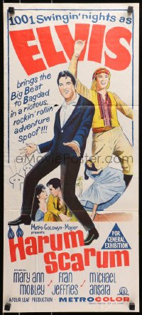 9c700 HARUM SCARUM Aust daybill 1965 rockin' Elvis Presley & Mary Ann Mobley in a swingin' spoof!