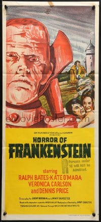 9c715 HORROR OF FRANKENSTEIN Aust daybill 1971 Hammer horror, close up art of monster with axe!