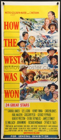 9c719 HOW THE WEST WAS WON yellow style Aust daybill 1964 John Ford, Debbie Reynolds, Gregory Peck!