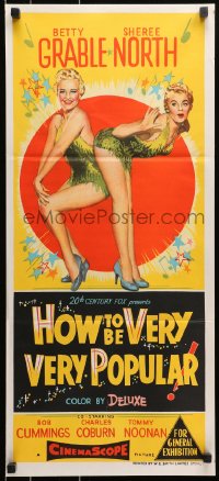 9c720 HOW TO BE VERY, VERY POPULAR Aust daybill 1955 sexy students Betty Grable & Sheree North!