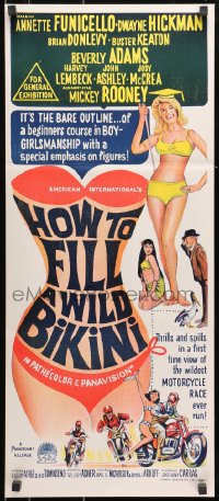 9c723 HOW TO STUFF A WILD BIKINI Aust daybill 1965 Annette Funicello, Buster Keaton, bikini art!