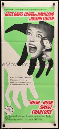 9c725 HUSH...HUSH, SWEET CHARLOTTE Aust daybill 1965 Bette Davis, Olivia de Havilland, Aldrich!