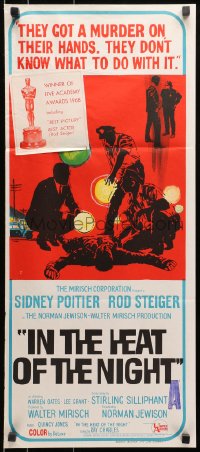 9c730 IN THE HEAT OF THE NIGHT Aust daybill 1967 Sidney Poitier, Rod Steiger, cool crime art!