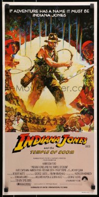 9c735 INDIANA JONES & THE TEMPLE OF DOOM Aust daybill 1984 art of Harrison Ford by Mike Vaughan!
