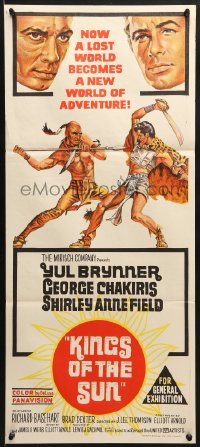 9c757 KINGS OF THE SUN Aust daybill 1963 art of Yul Brynner with spear fighting George Chakiris!