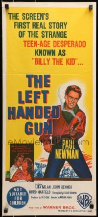 9c764 LEFT HANDED GUN Aust daybill 1958 art of Paul Newman as teenage desperado Billy the Kid!