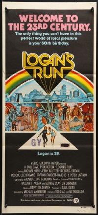 9c772 LOGAN'S RUN Aust daybill 1976 art of Michael York & Jenny Agutter escaping by Charles Moll!