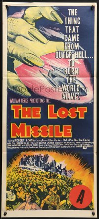 9c781 LOST MISSILE Aust daybill 1958 horror of horrors from Hell comes to burn the world alive!