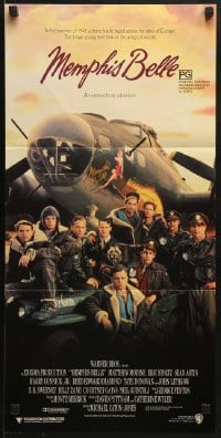 9c795 MEMPHIS BELLE Aust daybill 1990 Matt Modine, Sean Astin, cool cast portrait by WWII B-17!