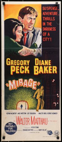 9c797 MIRAGE Aust daybill 1965 Gregory Peck, Diane Baker, linked by a secret neither one knows!