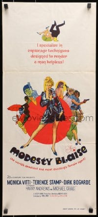 9c799 MODESTY BLAISE Aust daybill 1966 Bob Peak art of sexiest female secret agent Monica Vitti!