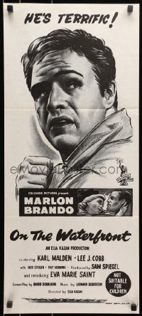 9c817 ON THE WATERFRONT Aust daybill R1960s directed by Elia Kazan, classic Marlon Brando!