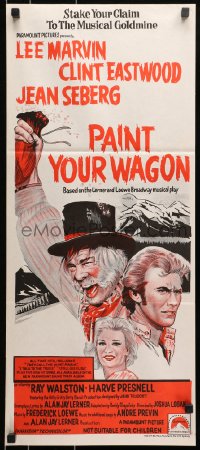 9c823 PAINT YOUR WAGON Aust daybill R1970s art of Clint Eastwood, Lee Marvin & pretty Jean Seberg!