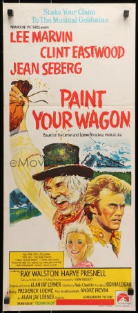 9c822 PAINT YOUR WAGON Aust daybill 1969 art of Clint Eastwood, Lee Marvin & Jean Seberg!
