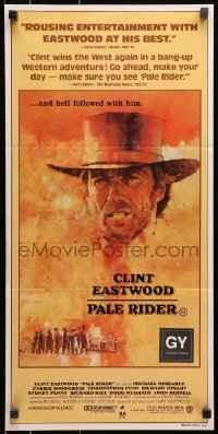 9c824 PALE RIDER Aust daybill 1985 great artwork of cowboy Clint Eastwood by C. Michael Dudash!