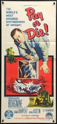 9c826 PAY OR DIE Aust daybill 1960 cool art of Ernest Borgnine, Marty vs the Mafia!
