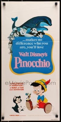 9c831 PINOCCHIO Aust daybill R1982 Disney classic cartoon about a wooden boy who wants to be real!