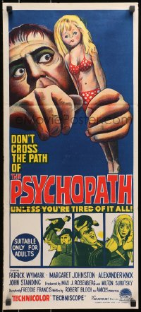 9c840 PSYCHOPATH Aust daybill 1966 written by Robert Bloch, bizarre horror artwork!
