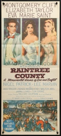 9c846 RAINTREE COUNTY Aust daybill 1958 art of Montgomery Clift, Elizabeth Taylor & Eva Marie Saint!