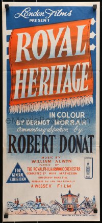 9c861 ROYAL HERITAGE Aust daybill 1952 Robert Donat, Royal Philharmonic, Queen Elizabeth!