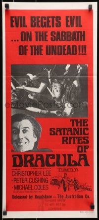 9c865 SATANIC RITES OF DRACULA Aust daybill 1974 vampire Christopher Lee & his chained brides!