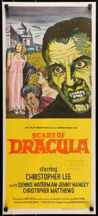 9c867 SCARS OF DRACULA Aust daybill 1971 great close up art of vampire Christopher Lee, Hammer horror!