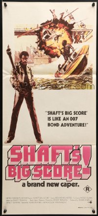 9c876 SHAFT'S BIG SCORE Aust daybill 1972 great art of mean Richard Roundtree with big gun by Solie