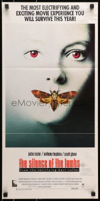9c881 SILENCE OF THE LAMBS Aust daybill 1991 Anthony Hopkins, great image of Jodie Foster w/moth!