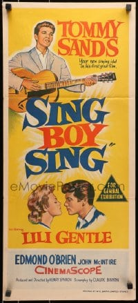 9c883 SING BOY SING Aust daybill 1958 art of Tommy Sands & Lili Gentle, rock & roll!