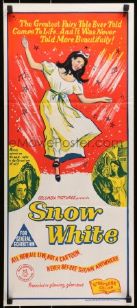 9c889 SNOW WHITE Aust daybill 1962 7 Dwarfs, live German version, cool hand litho artwork!