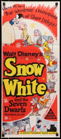 9c890 SNOW WHITE & THE SEVEN DWARFS Aust daybill R1960s gorgeous hand litho, Walt Disney classic!