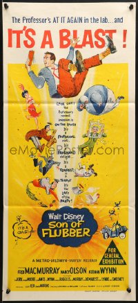 9c894 SON OF FLUBBER Aust daybill 1963 Walt Disney, art of absent-minded professor Fred MacMurray!