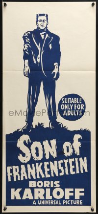 9c895 SON OF FRANKENSTEIN Aust daybill R1960s Boris Karloff, Bela Lugosi, completely different art!