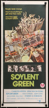 9c901 SOYLENT GREEN Aust daybill 1973 Charlton Heston trying to escape riot control by John Solie!