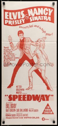 9c902 SPEEDWAY Aust daybill R1970s art of Elvis Presley dancing with sexy Nancy Sinatra in boots!