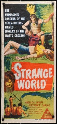 9c915 STRANGE WORLD Aust daybill 1953 Estranho Mundo, Brazilian jungle documentary, cool artwork!