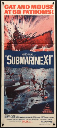 9c917 SUBMARINE X-1 Aust daybill 1970 cool World War II naval scuba divers & warfare art!
