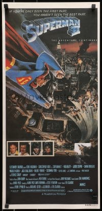 9c919 SUPERMAN II Aust daybill 1981 Christopher Reeve, Terence Stamp, cool art by Daniel Goozee!