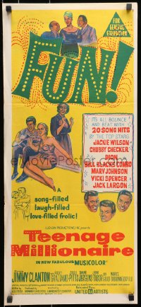 9c928 TEENAGE MILLIONAIRE Aust daybill 1961 Rocky Graziano, Diane Jergens, rock & roll teens!