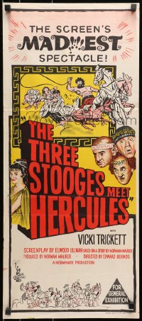9c941 THREE STOOGES MEET HERCULES Aust daybill 1961 Moe Howard, Larry Fine & Joe DeRita, Burke!