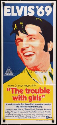 9c950 TROUBLE WITH GIRLS Aust daybill 1969 great gigantic close up art of smiling Elvis Presley!