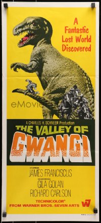 9c959 VALLEY OF GWANGI Aust daybill 1969 Ray Harryhausen, cool image of cowboys battling dinosaurs!