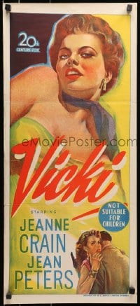 9c964 VICKI Aust daybill 1953 if men want to look at bad girl Jean Peters, she'll make them pay!