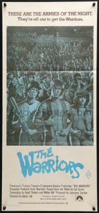 9c972 WARRIORS Aust daybill R1980s Walter Hill, Jarvis artwork of the armies of the night!